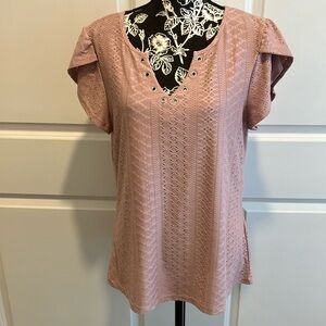 NWT Chic Pink and Purple Short Sleeve Blouse